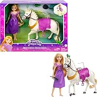 Mattel Disney Princess Rapunzel Fashion Doll & Maximus Horse Set with Saddle, Brushable Tail, Styling Accessories & Pascal Figure