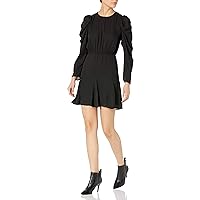 The Kooples Women's Short Dress with Cinched, Elastic Waistline and Puff Sleeves