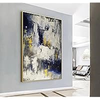 Large Gray White Paintings Abstract Blue Gold Wall Art Framed Painting on Canvas Wall Art Modern Decorative Home Decor 60x110cm/24x43inch With-Golden-Frame Ready to Hang