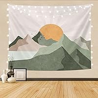 SUOTEMEIFEI Sage Green Mountain Sun Boho Tapestry,Simple Art Sunrise Nature Tapestry Sunset Landscape Abstract Aesthetic Wall Bedroom Living Room Decor College Dorm Wall Hanging