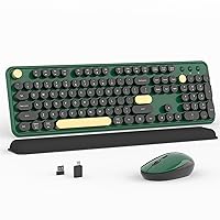 Wireless Computer Keyboard and Mouse Combo, NEOBELLA Colorful Typewriter Floating Round Keycaps USB Receiver Keyboard and Mouse Set with Power Switch for PC Laptop Tablet(Black-Dark Green)