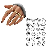 FAXHION Vintage Silver Open Punk Rings for Men Women,Gold Knuckle Rings Set
