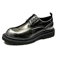 Men's Oxfords Black Formal Dress Business Shoes Meteor Coloring Leather Cap Toe Brogues Derby Casual Walking Shoes for Men
