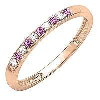Dazzlingrock Collection Round Gemstone & White Diamond Alternate Thin Stackable Wedding Band for Women | Available Metal in 10K/14K/18K Gold