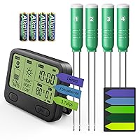 VODESON 4in1 Plant Soil Moisture Meter RF Wireless, 200ft Range Includes 4 Batteries–Waterproof&LCD Display for Moisture, Temperature, Sunlight Time–Ideal for Garden,Lawn Care–Outdoor Plant (4 Sensors