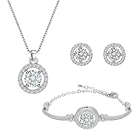 Silver Rhinestone Jewellery Crystal Jewelry Set Bridal Necklace Bracelet Earrings Set for Wedding Bride Bridesmaids Jewelry Set for Women and Girls