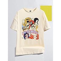 Women's Tops Shirts for Women Sexy Tops for Women Monster & Figure Graphic Drop Shoulder Tee Tops (Color : Beige, Size : Large)