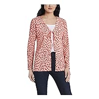 Vince Camuto Long Sleeve V-Neck Tie Front Animal Textured Knit Cardigan Soft Peony LG