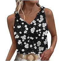 Womens Boho Floral Trendy Knotted Tank Tops Summer V Neck Sleeveless Casual Loose Fit Elegant Shirts for Going Out