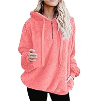 TUNUSKAT Womens Oversized Sherpa Hoodies Fuzzy Fleece Hooded Sweatshirt Winter Cozy Warm Pullover Fluffy Outwear with Pockets