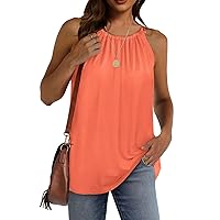 Women's Summer Crew Neck Tank Tops Pleated Loose Fit Sleeveless Tops Soft Comfly Flowy Beach Tops Trendy 2024