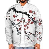 Cherry Blossom Men's Bomber Jacket Lightweight Casual Baseball Coats Streetwear With Pocket