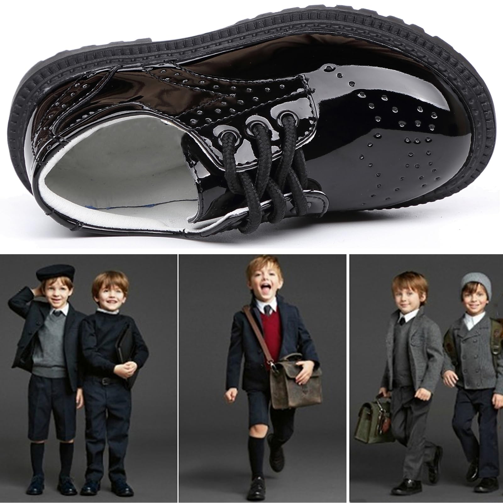 WUIWUIYU Toddlers Little Ring Bearer Wedding Lace-Up Oxfords Flats Brogues Boys School Uniform Dress Shoes