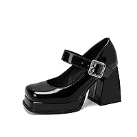 Chunky Heel Platform Mary Jane Shoes Square Toe Punk Party Prom Pumps