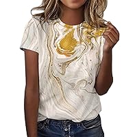 Womens Summer Tops Trendy Floral Short Sleeve Shirts Crewneck Spring Outfits 2024 Basic Clothes Casual Loose Fit Tee Tshirts