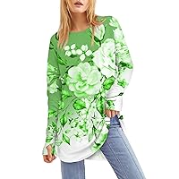 Plus Size Tops for Women Long Sleeve Tops Women Business Plus Size Fall Fashion Loose Fit Print Cool O-Neck Tee for Women Fluorescent Green Funny Shirts Ladies Tops and Blouses X-Large