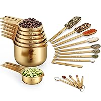 Wildone Copper Plated Measuring Cups & Spoons Set of 21 - Includes 7 Stainless Steel Nesting Measuring Cups, 8 Measuring Spoons, 1 Leveler & 5 Mini Measuring Spoons, Ideal for Dry & Liquid Ingredients