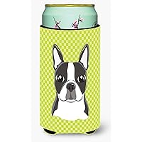 Caroline's Treasures BB1139TBC Lime Checkered Boston Terrier Tall Boy Hugger Can Cooler Sleeve Hugger Machine Washable Drink Sleeve Hugger Collapsible Insulator Beverage Insulated Holder