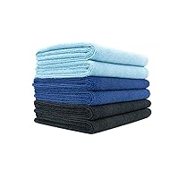 The Rag Company Microfiber Spa and Yoga Towel - Soft and Absorbent Towel for Gym, Spa, Exercise, Hotel, and Resort Use - Dries Fast - 16x27 inches - Light Blue, Royal Blue, Black, 6-Pack