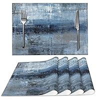 Blue and Grey Abstract Art Placemats Set of 4 for Dining Table PVC Wipeable Place Mats Washable