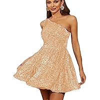 Girl's Shiny Fully Sequined One Shoulder Short Graduation Party Homecoming Dress 2024 A Line Glitter Birthday Dress
