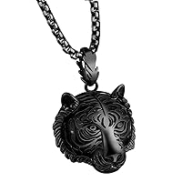 Men's Stainless Steel Solid Tiger Head Pendant Chain Necklace (Gold/Silver/Black)