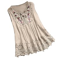 Womens Eyelet Embroidery Tank Tops Sleeveless Blouses Lace Up Scoop Neck Loose Casual Summer Clothes Flowy Shirts