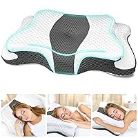 CHxxy 5X Pain Relief Cervical Pillow for Neck and Shoulder Support,Ear Piercing Design Memory Foam Pillows, Orthopedic Ergonomic Pillow,Contour Bed Side,Back,Stomach Sleeper Grey