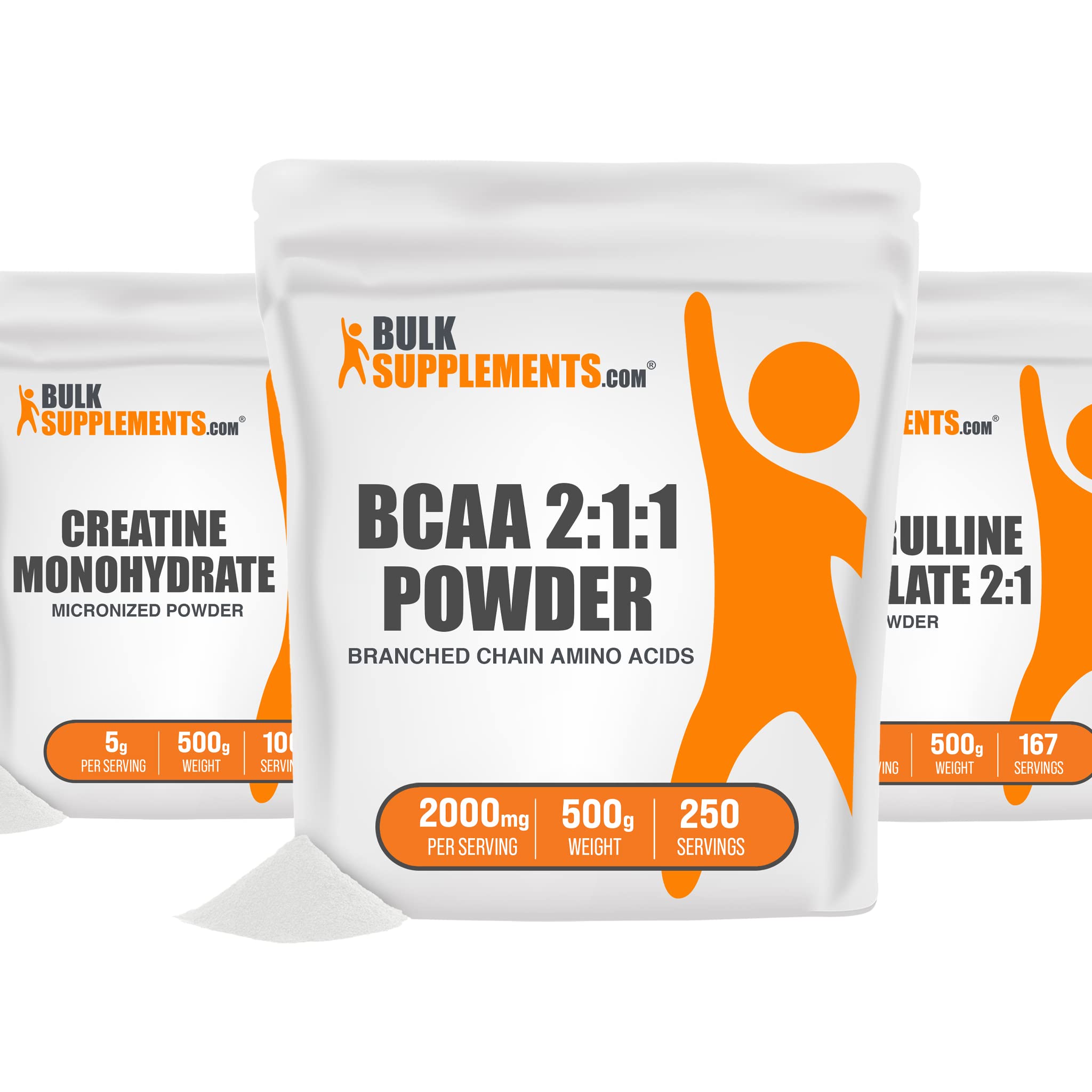 BULKSUPPLEMENTS.COM BCAA 2:1:1 Powder (Branched Amino Acids) 500g, with Creatine Monohydrate Powder (Micronized) 500g, & L-Citrulline Malate 2:1 Powder 500g Bundle