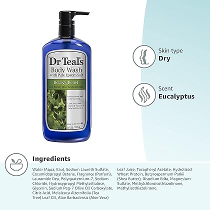 Dr Teal's Ultra Moisturizing Body Wash Relax and Relief with Eucalyptus Spearmint, 24 Fluid Ounce