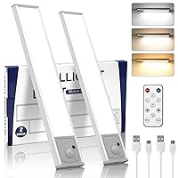 Motion Sensor Under Cabinet Lights, 34 LED Remote Control Closet Light 3 Color Temperature Dimmable Rechargeable Wireless Under Counter Lighting for Kitchen, Bedroom, Stairs (2 Pack, 8 in)