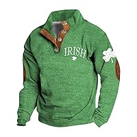 St Patricks Day Sweatshirt Men Retro Shamrock Graphic Stand Collar Long Sleeve St Patty Shirt Pullover Tops
