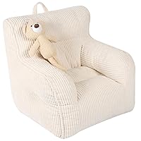 Kids Bean Bag Chair with a Plush Bear, Comfy Toddler Chair for Boys and Girls, Beige