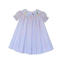 Easter Hand Smocked Girls Bishop Dress in Striped Pastel Colors Bunny Cross Resurrection Day Outfit