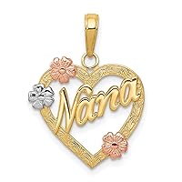 Solid Gold 14K Tri-color NANA in Heart with Flowers Pendant - 21mm