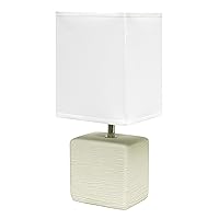 Simple Designs LT2072-OFF Petite Faux Stone Table Lamp with Fabric Shade, Off White with White Shade