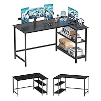 L Shaped Computer Desk - Home Office Desk with Shelf, Gaming Desk Corner Table for Work, Writing and Study, Space-Saving, Black