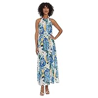 Maggy London Women's Floral Halter Neck Maxi with Waist Spaghetti Tie