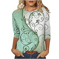 Flower Graphic Tees Tops for Womens 3/4 Sleeves Round Neck Fashion Blouses Summer Casual Loose Fit Cute Tshirts