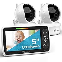 iFamily Baby Monitor with 2 Cameras | Remote Pan-Tilt-Zoom Video Baby Monitor with Camera and Audio, 5” Large Display, Night Vision, Temperature Display, Lullaby, 2 Way Audio & 960ft Range