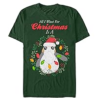 STAR WARS Men's The Last Jedi All I Want for Christmas is a PORG T-Shirt - Dark Green - Small
