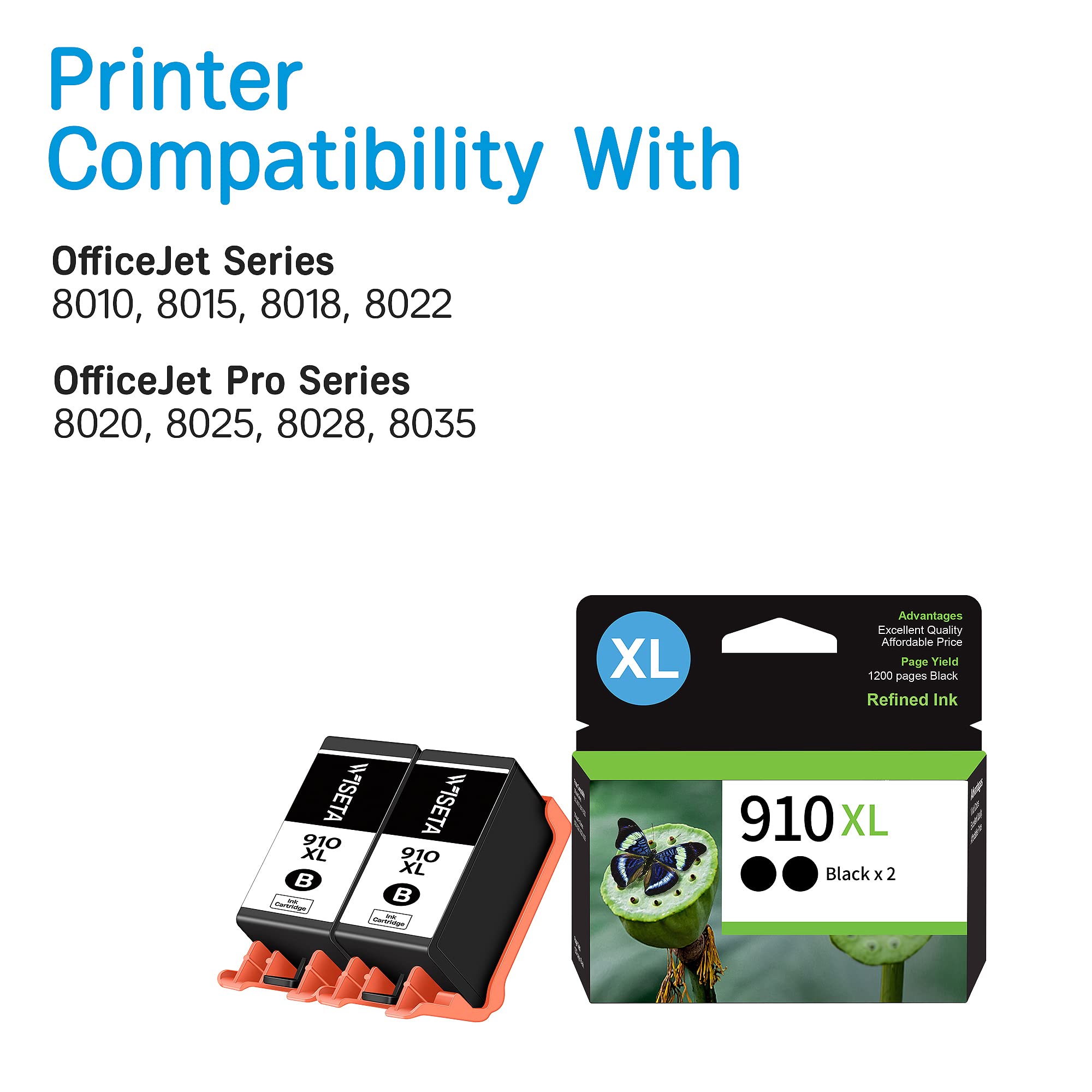 910XL 910 XL Black Ink Cartridges Replacement for HP 910XL 910 Ink Cartridge Compatible with Officejet Pro 8025e 8028e 8035e 8028 8025 Printer (2 Black HP 910XL Ink Cartridges for HP Printer)
