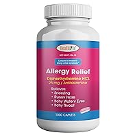 Allergy Relief, Medicine Diphenhydramine HCl Caplets, 25 mg | Children and Adults | Relieves Sneezing, Runny Nose, Hay Fever Symptoms, Itchy Eyes and Throat (Large,1000 Count)