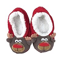 Fashion Culture Women's Reindeer Fuzzy Slipper Socks, Red
