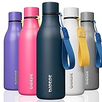 BJPKPK Insulated Water Bottles, 18oz Stainless Steel Metal Water Bottle with Strap, BPA Free Leak Proof Thermos, Mugs, Flasks, Reusable Water Bottle for Sports & Travel, Navy Blue