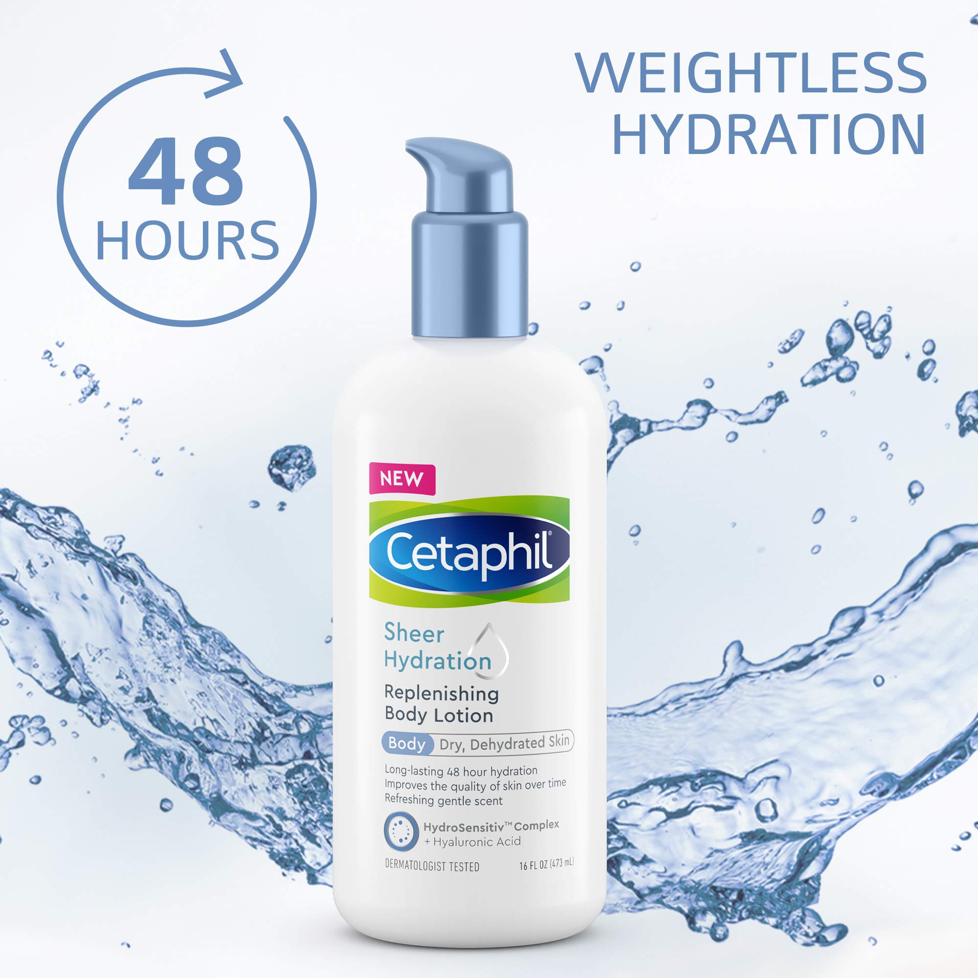 CETAPHIL Sheer Hydration Body Lotion, 16 fl oz, 48Hr Moisturizer for Dry, Sensitive Skin, with Hyaluronic Acid, Vitamin E & B5
