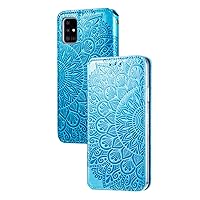 Retro Flower Comfortable PU Flip Phone case with Wallet Card Holder for Samsung Galaxy S21 S20 Ultra Plus FE Note 20 10 Ultra Pro Protective Cover Exquisite Shockproof Bumper(Blue,S20 Plus)