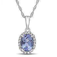 Solid 10k White Gold 7x5mm Oval Center Stone with White Topaz accent stones Halo Pendant Necklace