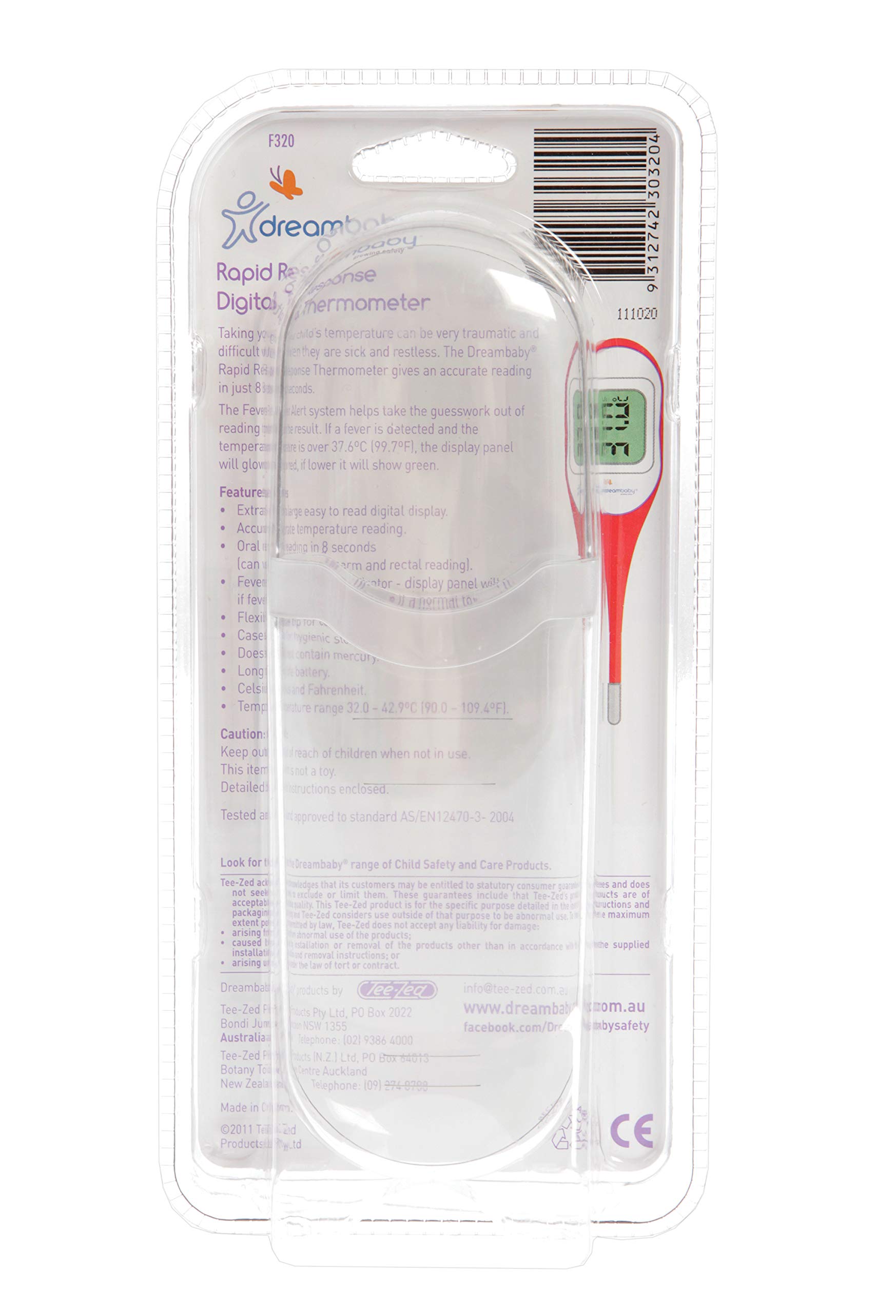 Dreambaby Rapid Response Digital Thermometer with Fever Alert, Orange