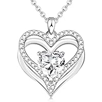 GIFT4U Birthstone Necklace Women's Necklace 925 Sterling Silver Chain with Pendant Silver Heart Chain Christmas Mother's Day Valentine's Day Birthday Gifts for Women Girls